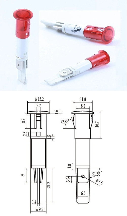 ミニパイロットランプ 10mm 12ボルト インディケーターライト 端末付き 赤 0